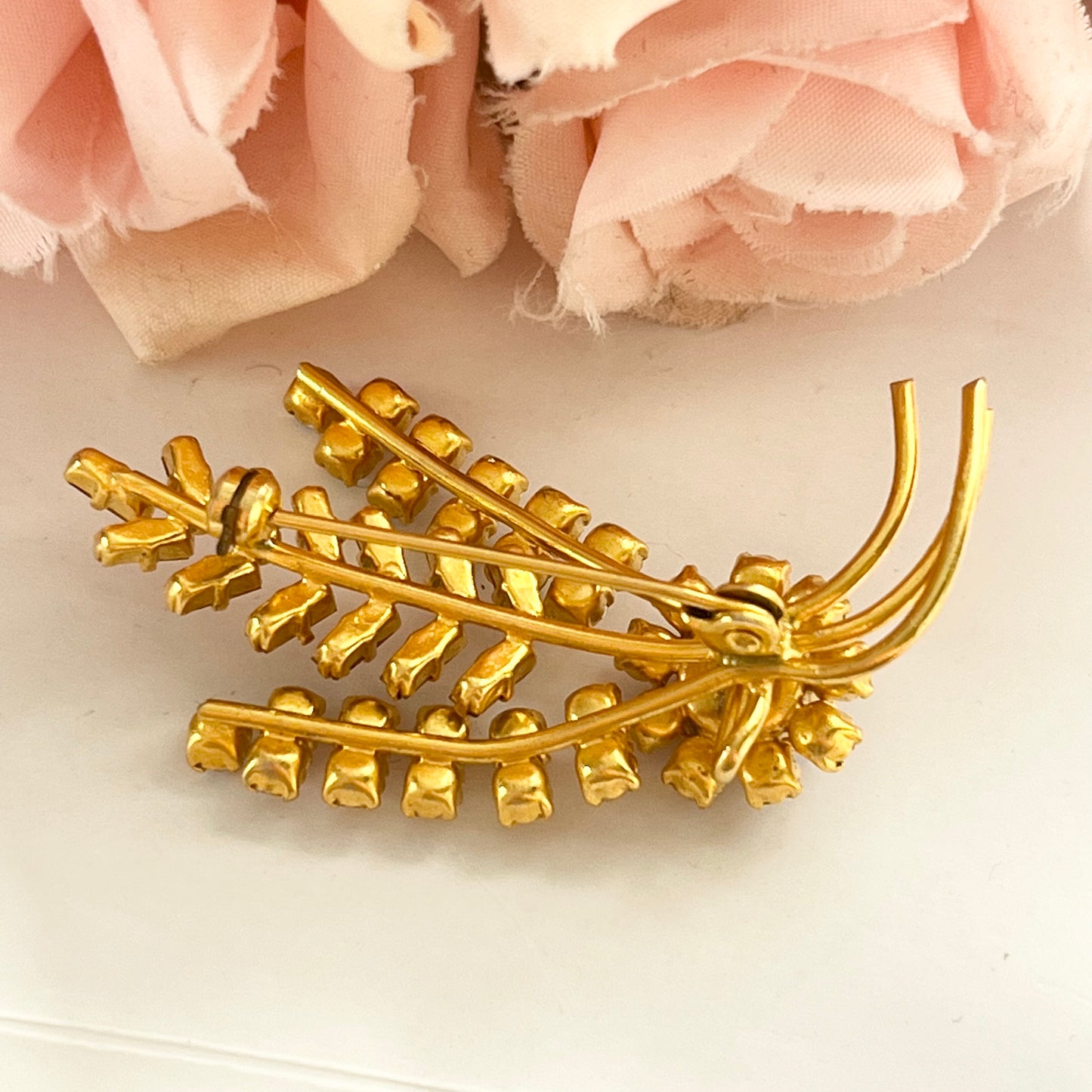 1940s Aurora Borealis Purple Diamanté Gold Plated Floral Spray Brooch