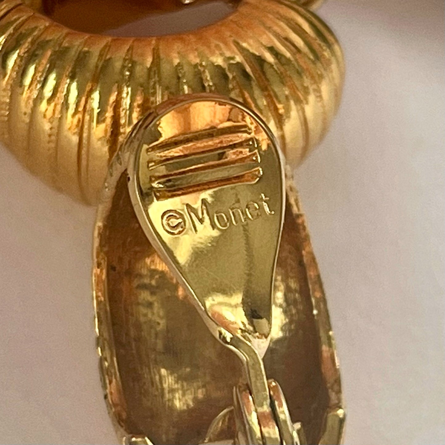 1980s Monet Gold Plated Statement Clip On Earrings