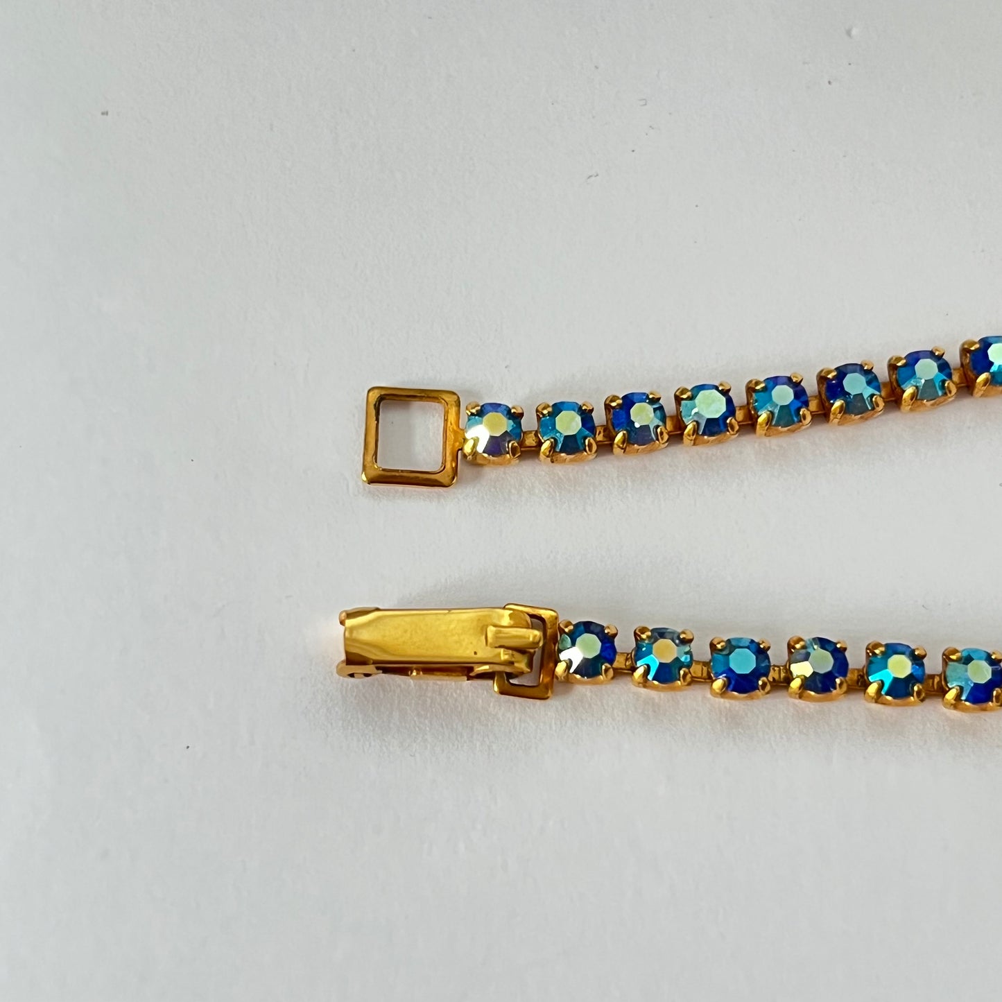 1950s Mermaid Blue Aurora Borealis Gold Plated Necklace