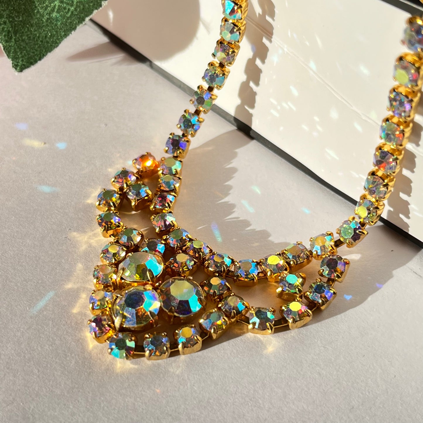 1950s Aurora Borealis Gold Plated Statement Necklace