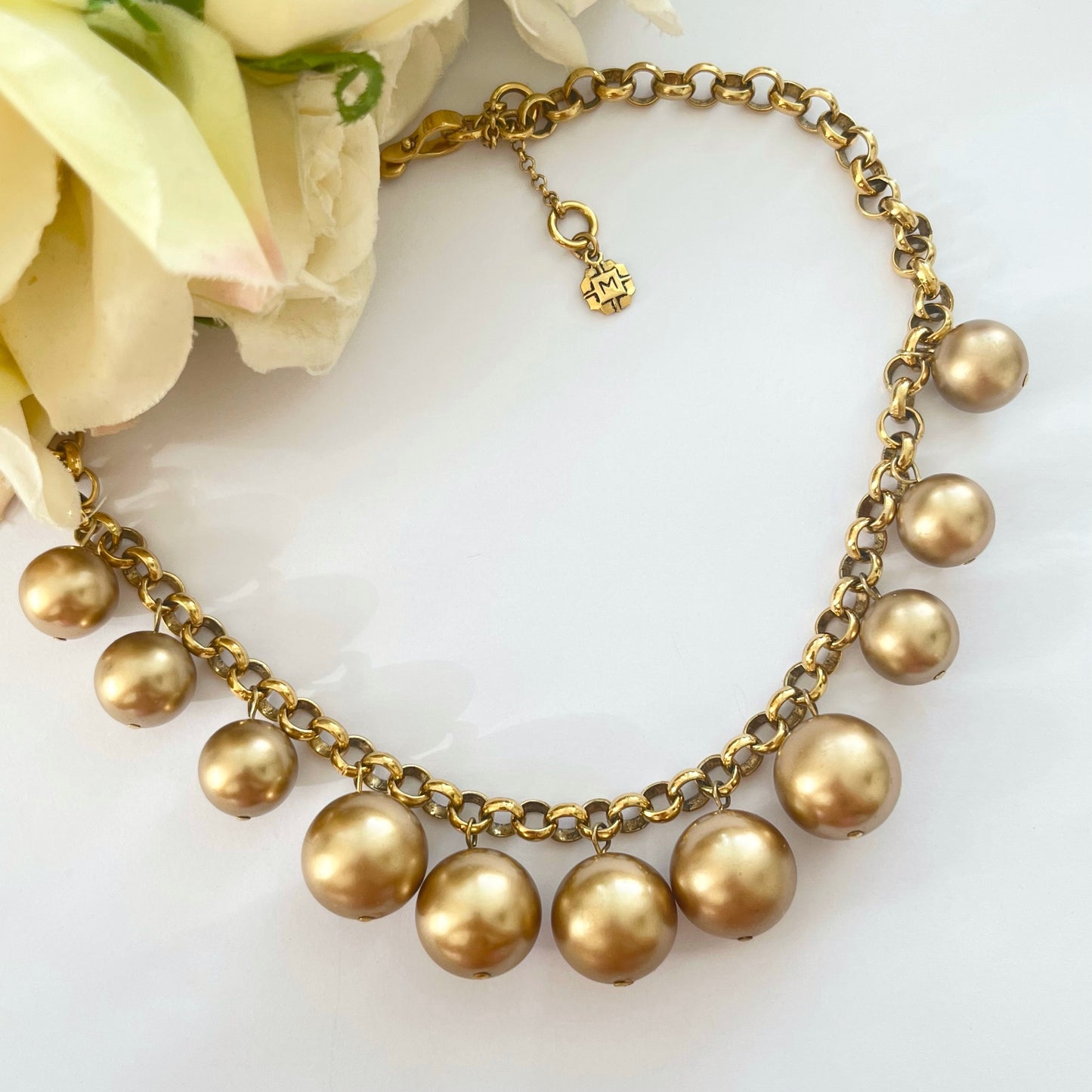 1960s Monet Gold Plated Statement Ball Chain Necklace