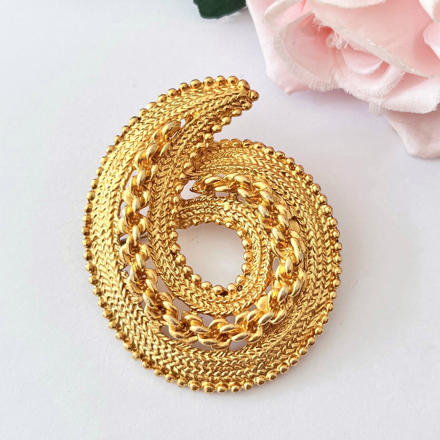 1980s Gold Plated Statement Swirl Brooch