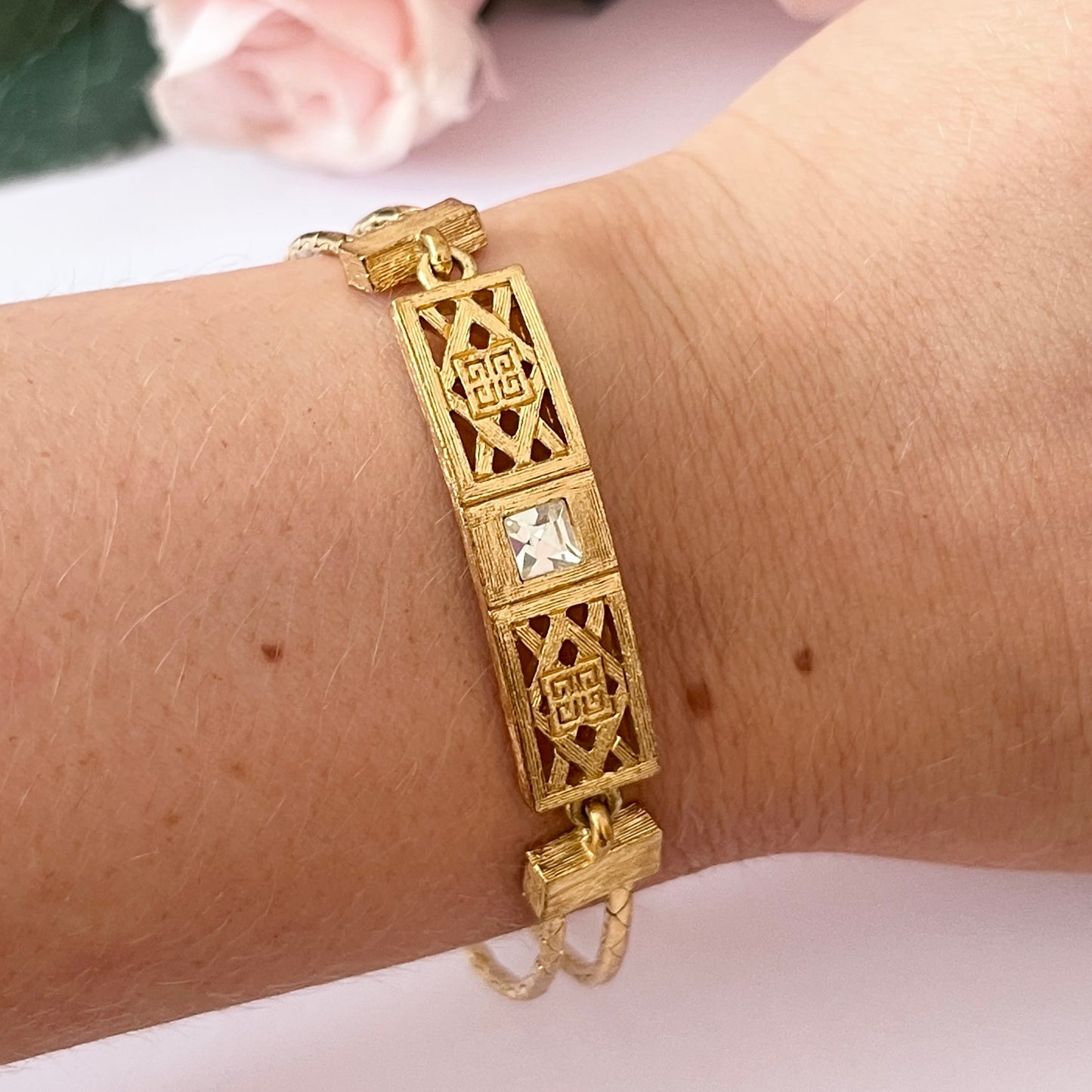 1980s Givenchy Gold Plated Diamanté Chain Bracelet