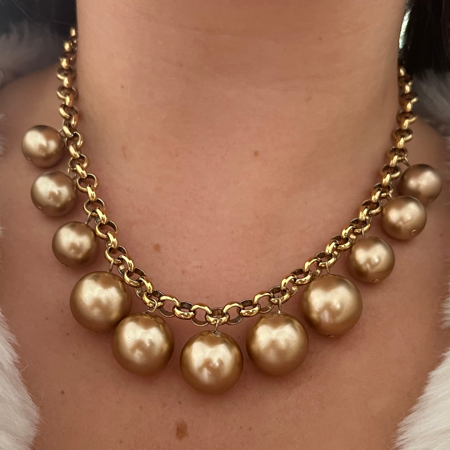 1960s Monet Gold Plated Statement Ball Chain Necklace