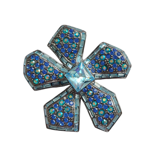 1990s Givenchy Blue Diamanté Flower Brooch