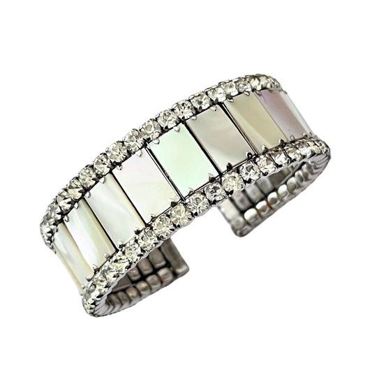 1940s Mother of Pearl and Diamanté Cuff Bracelet