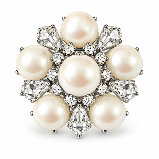 1966 Christian Dior Faux Pearl Diamanté Flower Brooch