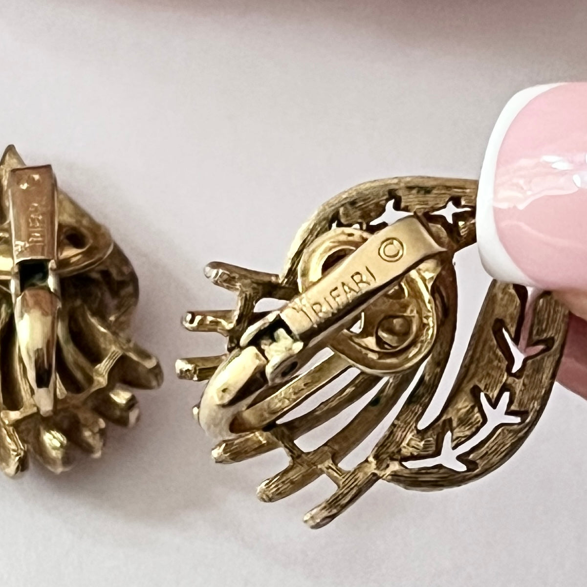 1960s Trifari Brushed Gold Plated Clip On Earrings