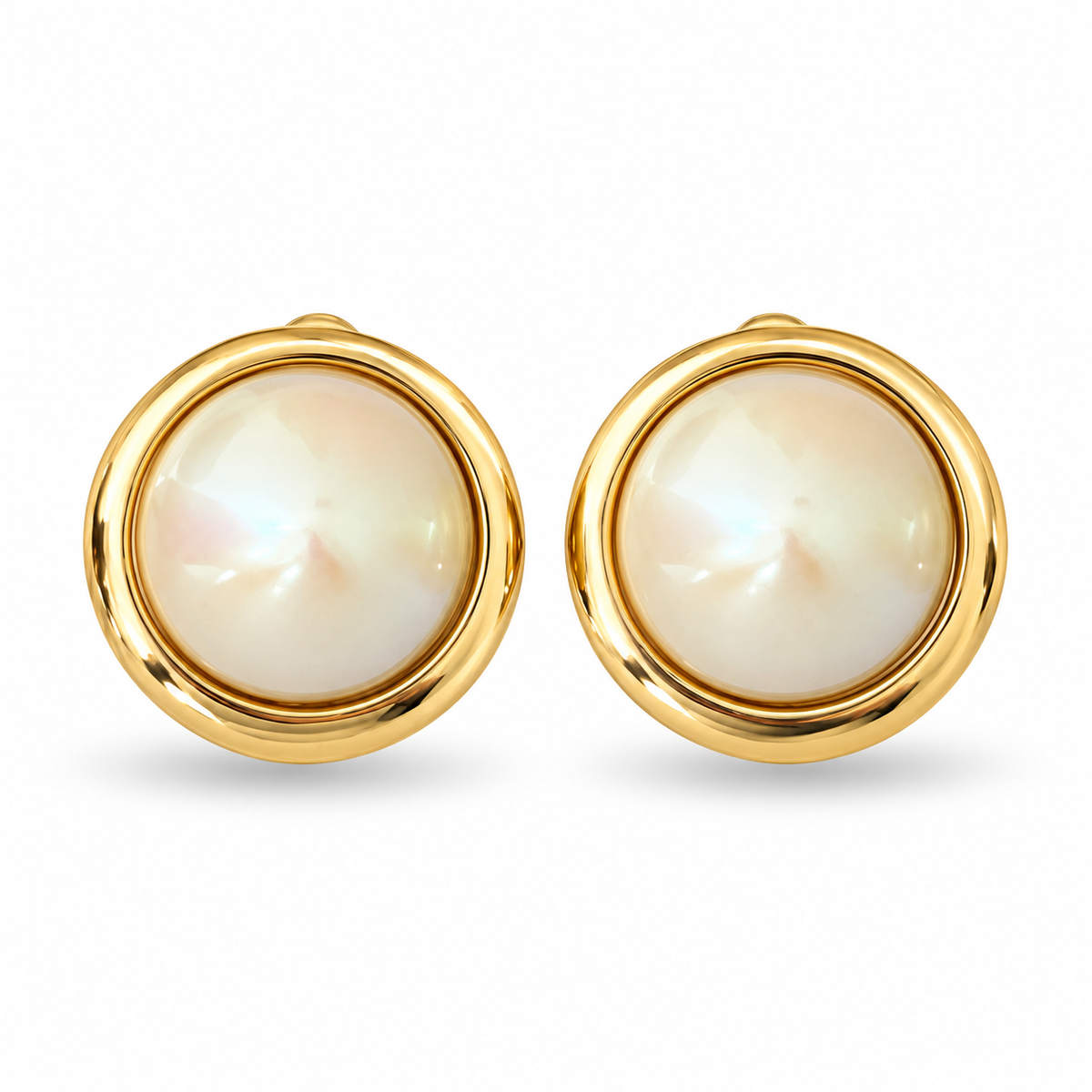 1980s Givenchy Pointed Faux Pearl Gold Plated Circle Clip On Earrings