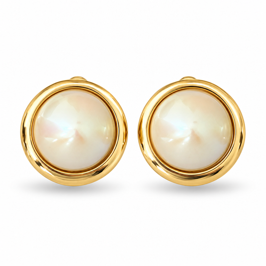 1980s Givenchy Pointed Faux Pearl Gold Plated Circle Clip On Earrings