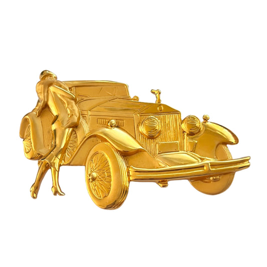 1980s JJ Jonette Jewelry for Park Lane Gold Plated Vintage Lady & Rolls Royce Car Brooch