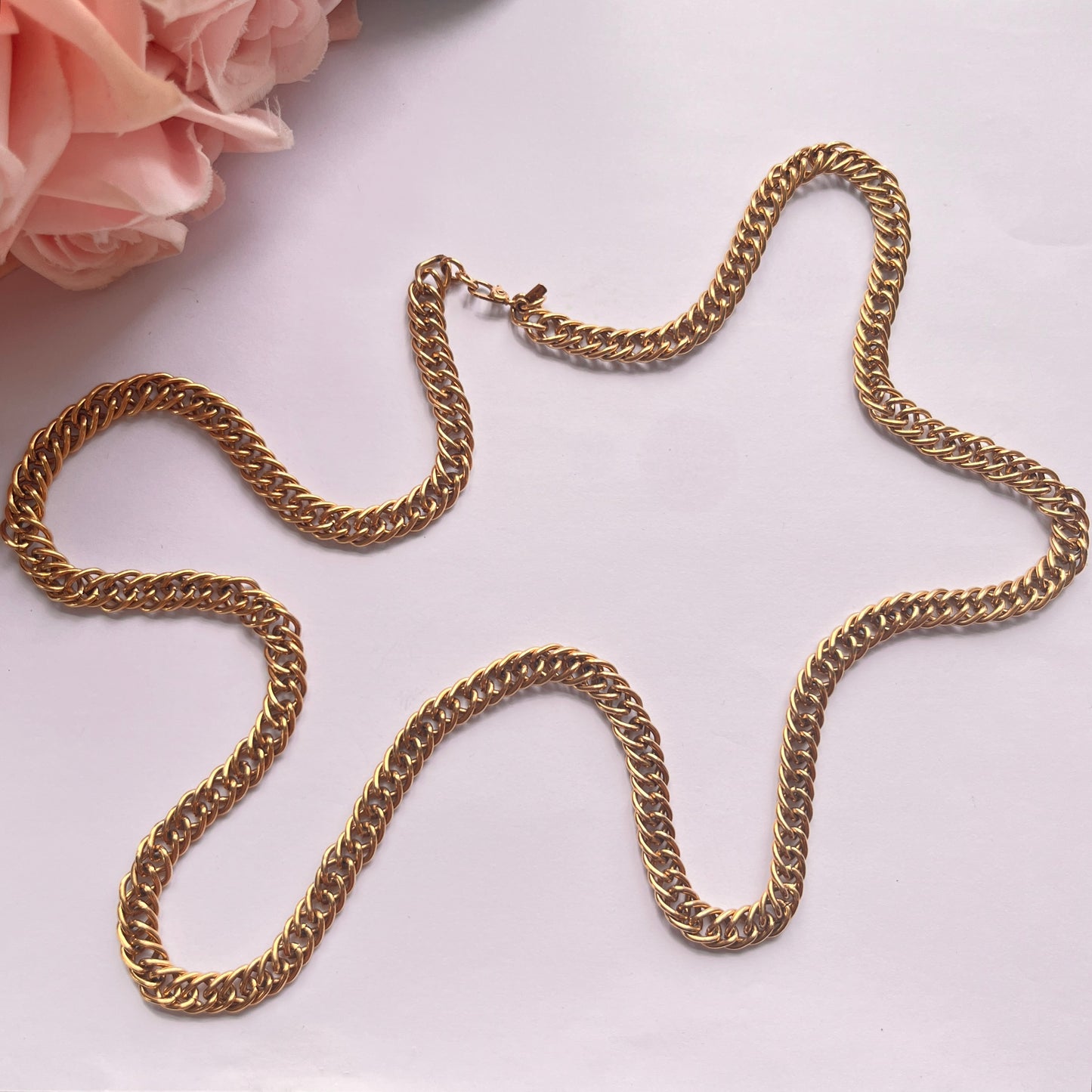 1980s Monet Gold Plated Long Curb Chain Necklace