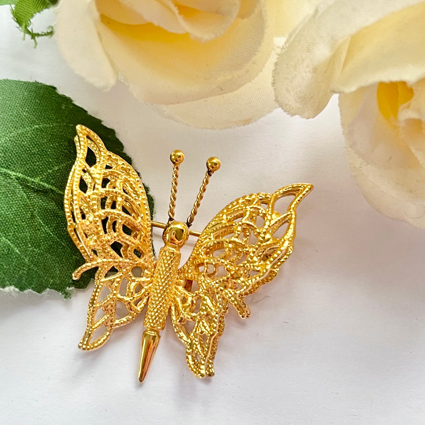 1980s Monet Gold Plated Butterfly Brooch