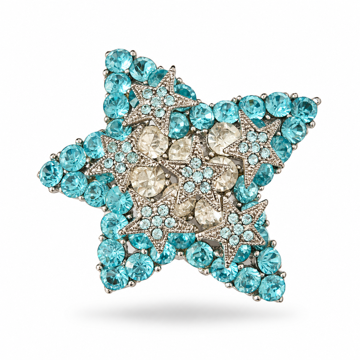 1950s Aqua Blue Diamanté Starfish Brooch