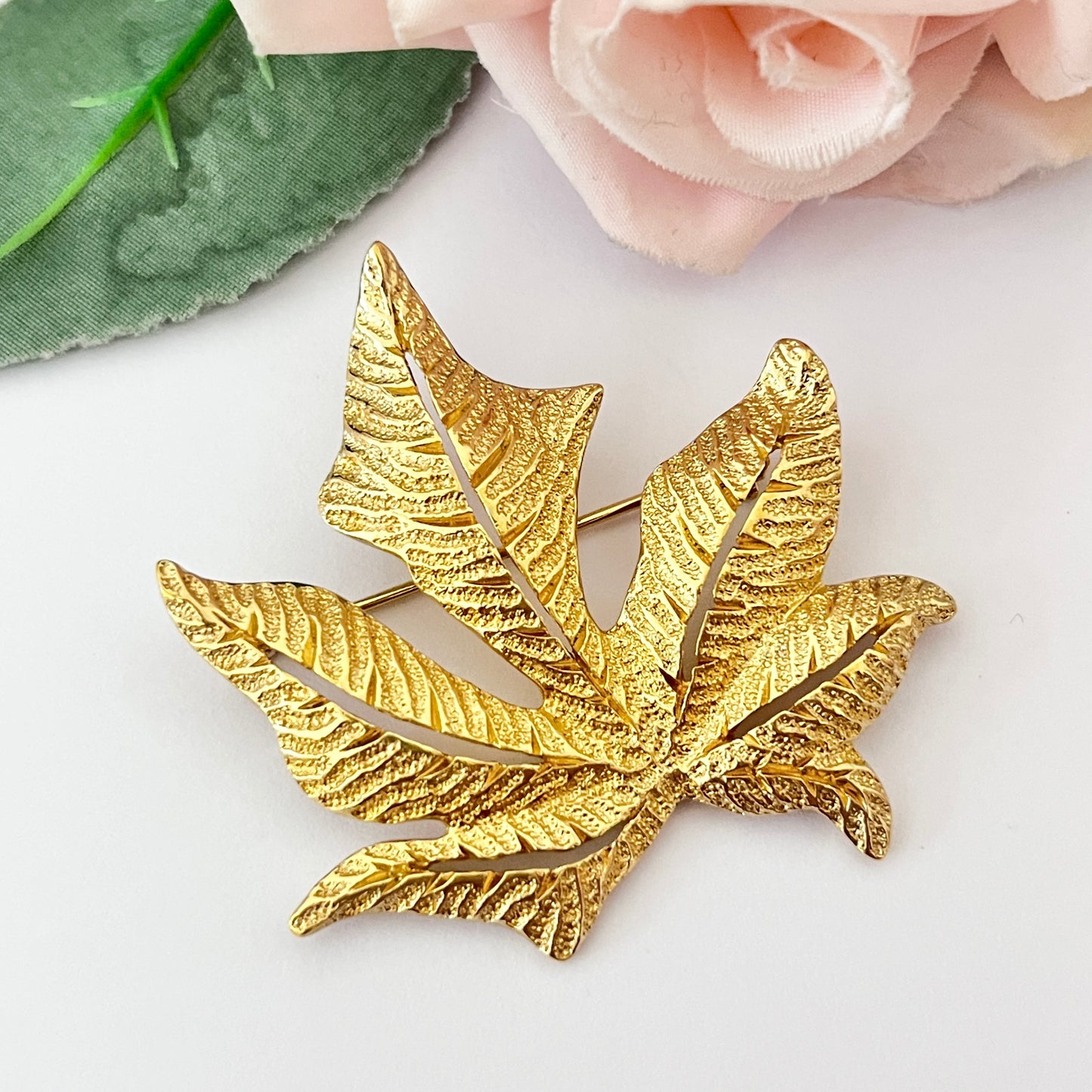 1980s Dior Gold Plated Maple Leaf Brooch