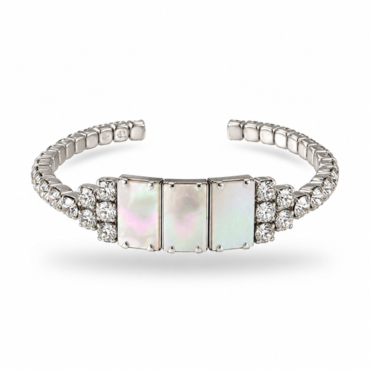 1940s Mother of Pearl and Diamanté Cuff Bracelet