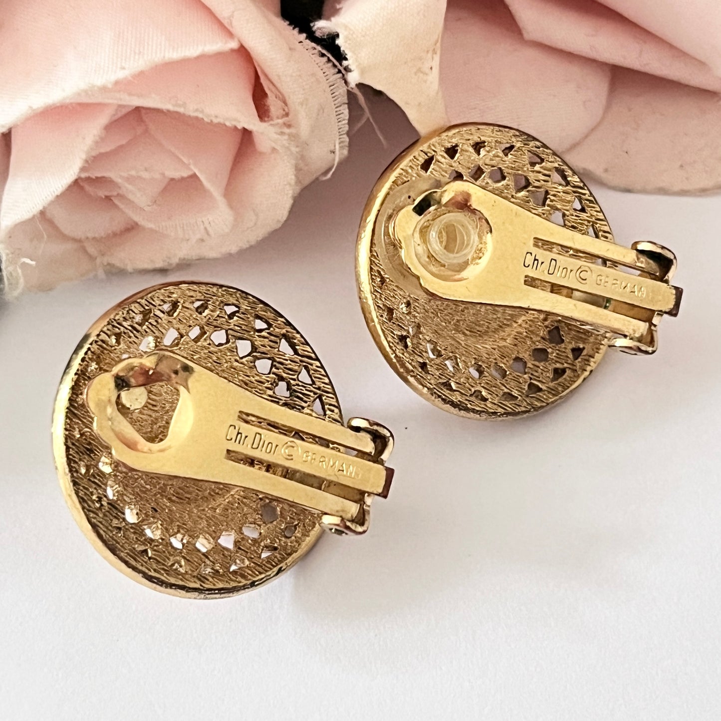 1970s Christian Dior Germany Gold Plated Faux Pearl Circle Clip On Earrings