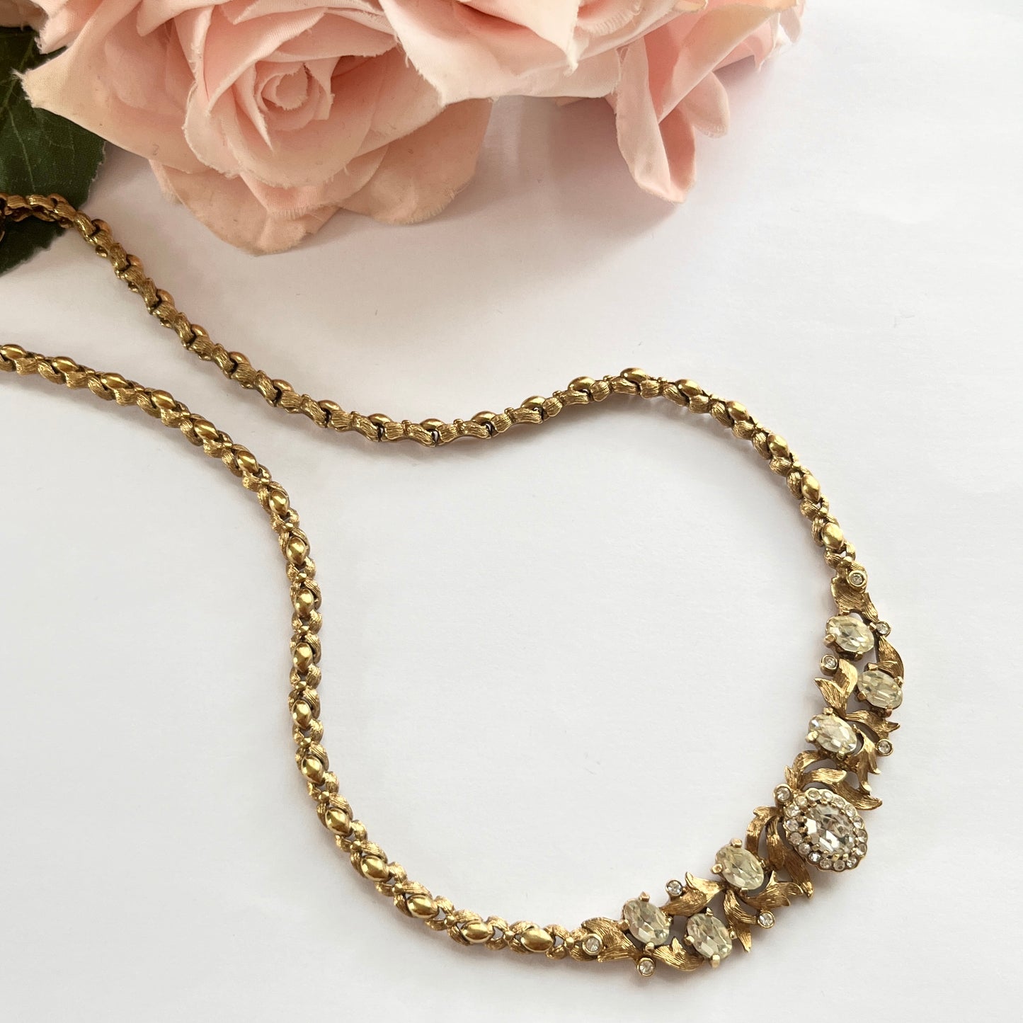 1960s Attwood & Sawyer Diamanté Brushed Gold Plated Necklace