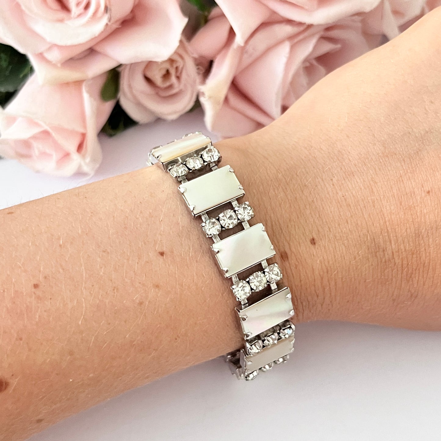 1940s Mother of Pearl and Diamanté Bracelet