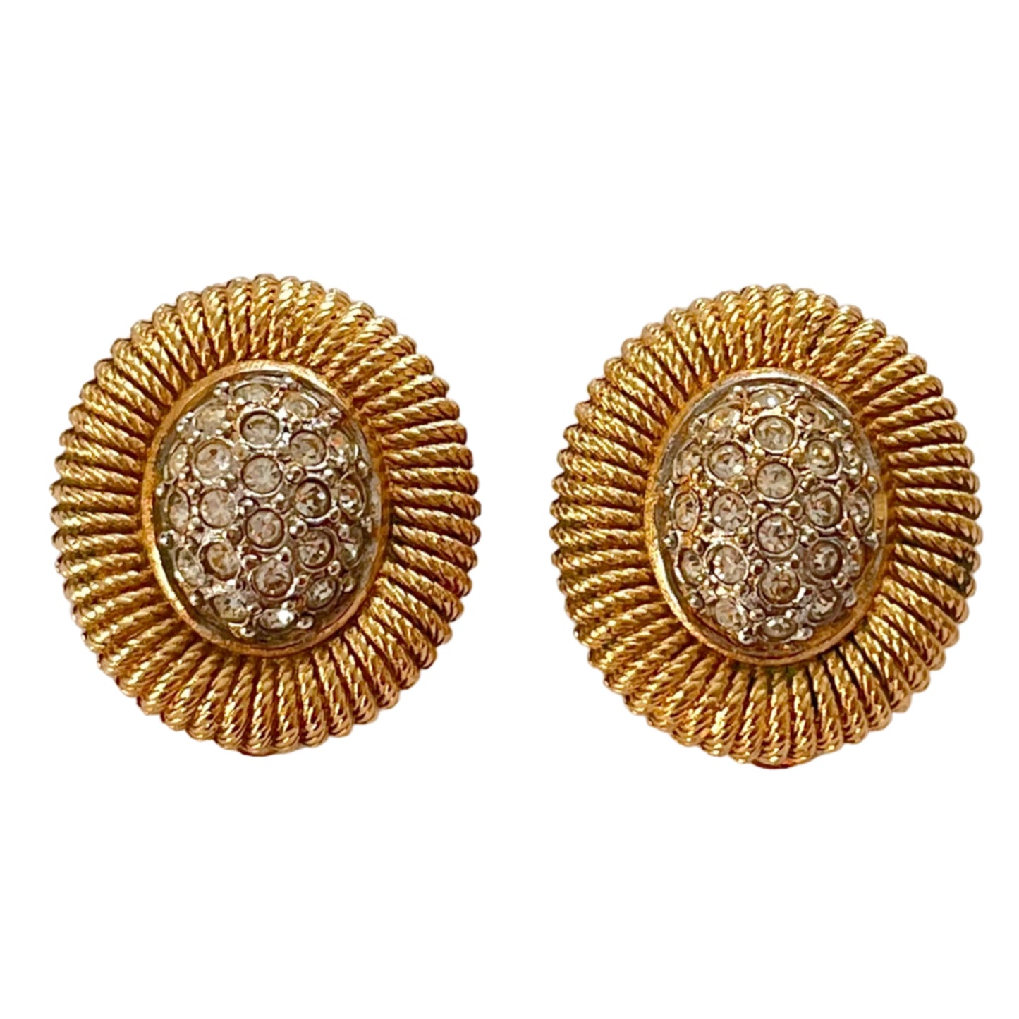 1980s Burberry Gold Plated Diamanté Clip On Earrings
