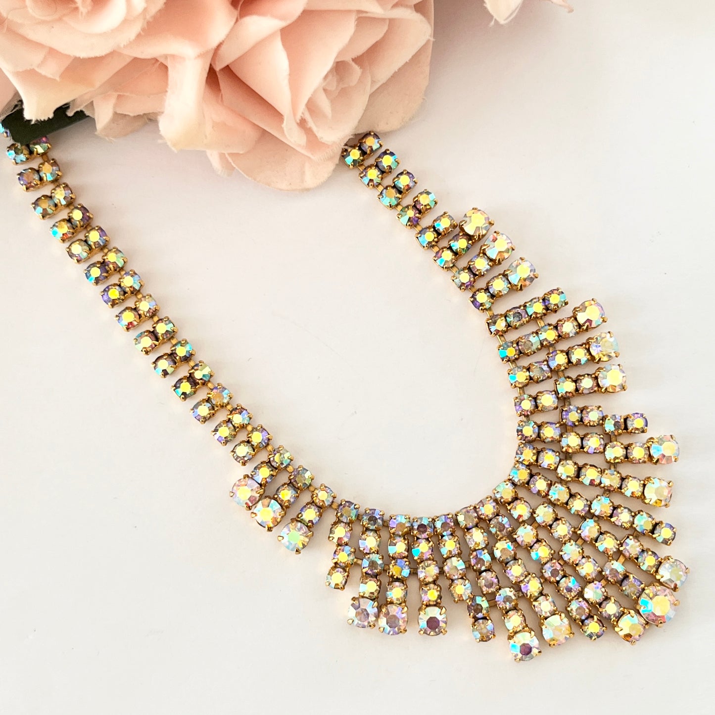 1950s Aurora Borealis Gold Plated Statement Necklace