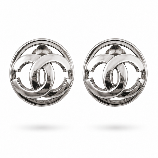 2006 Chanel Silver Circle Clip On Earrings
