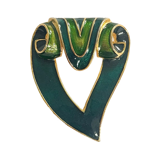 1960s Ledo Polcini Green and Turquoise Enamel Gold Plated Brooch