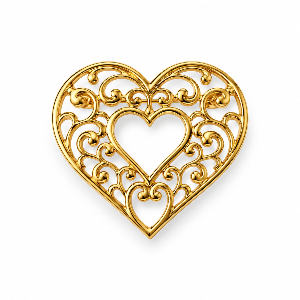 1980s Love Heart Gold Plated Brooch