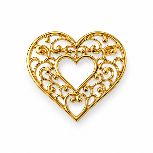 1980s Love Heart Gold Plated Brooch
