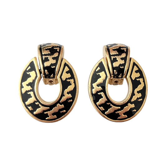 1980s Christian Dior Black Enamel Door Knocker Clip On Earrings