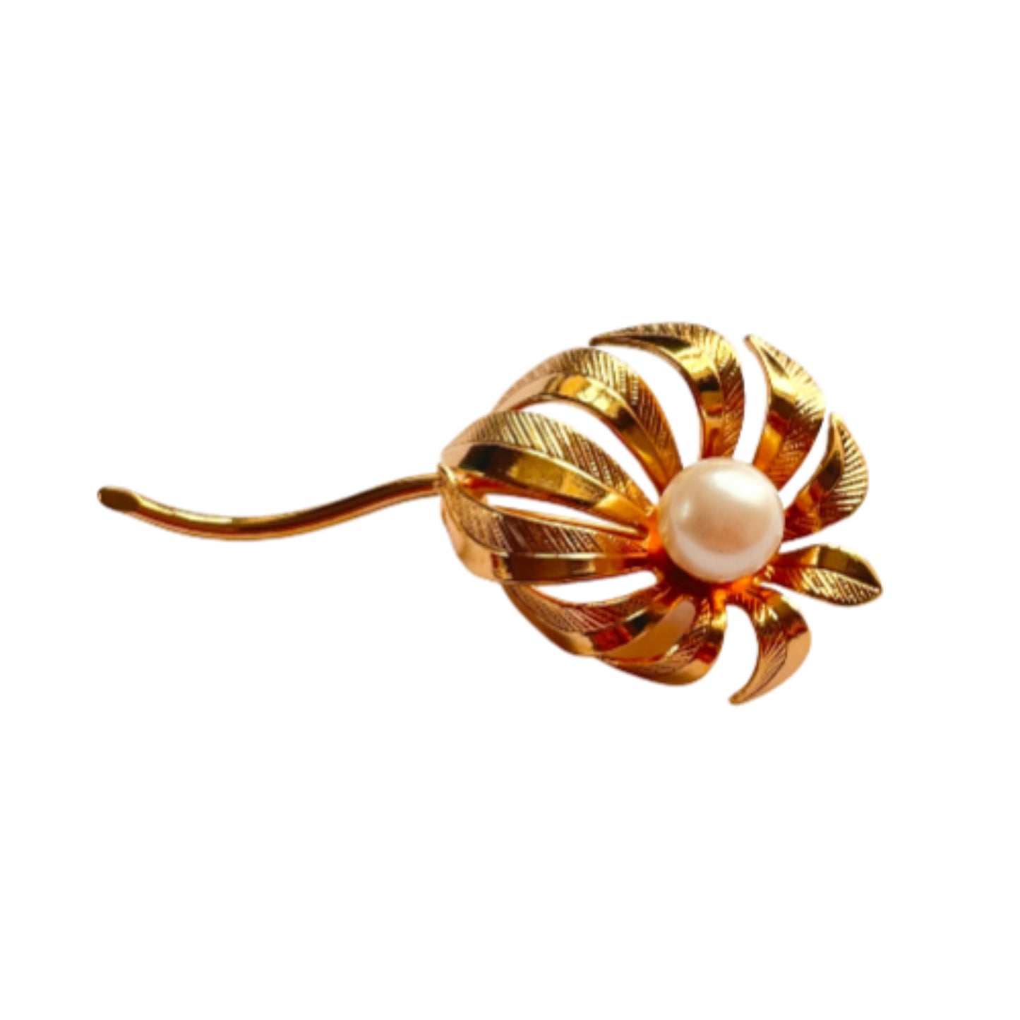 1980s Gold Plated Flower Faux Pearl Brooch