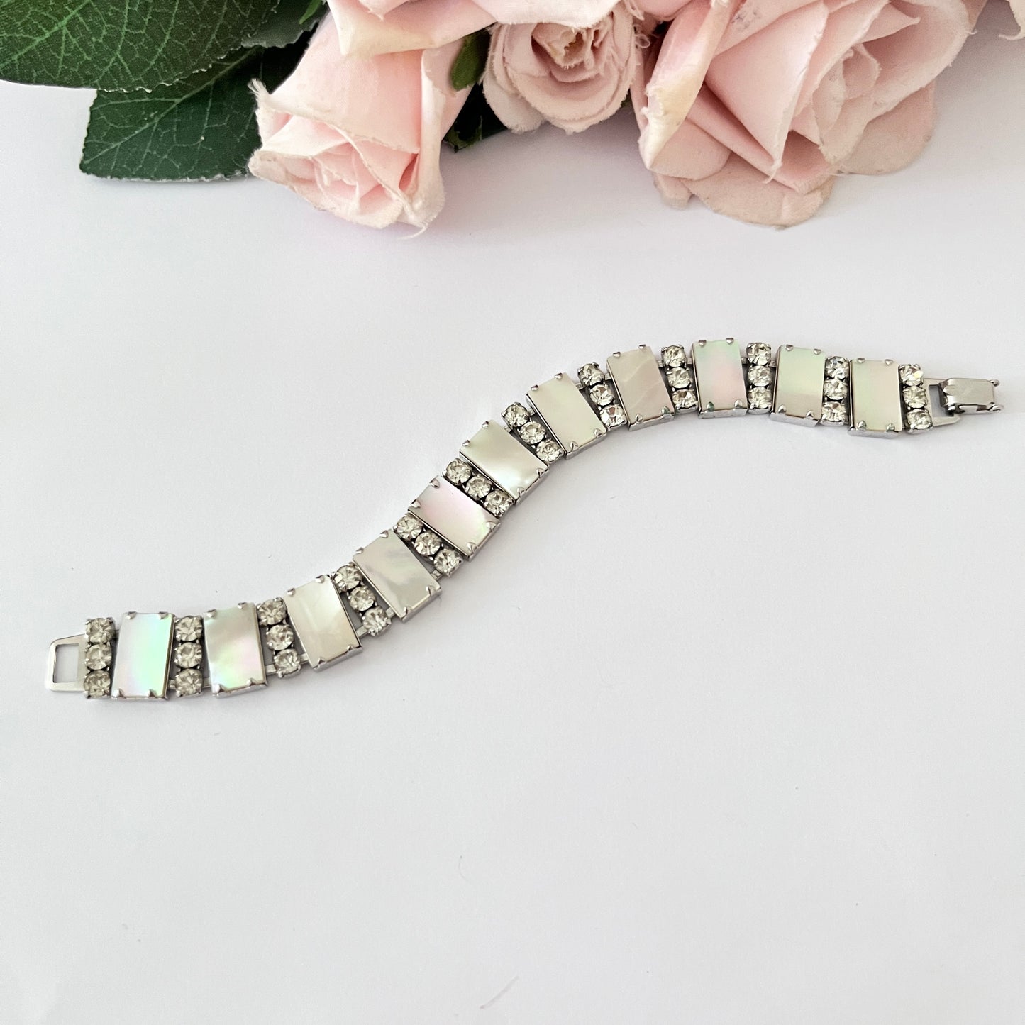 1940s Mother of Pearl and Diamanté Bracelet