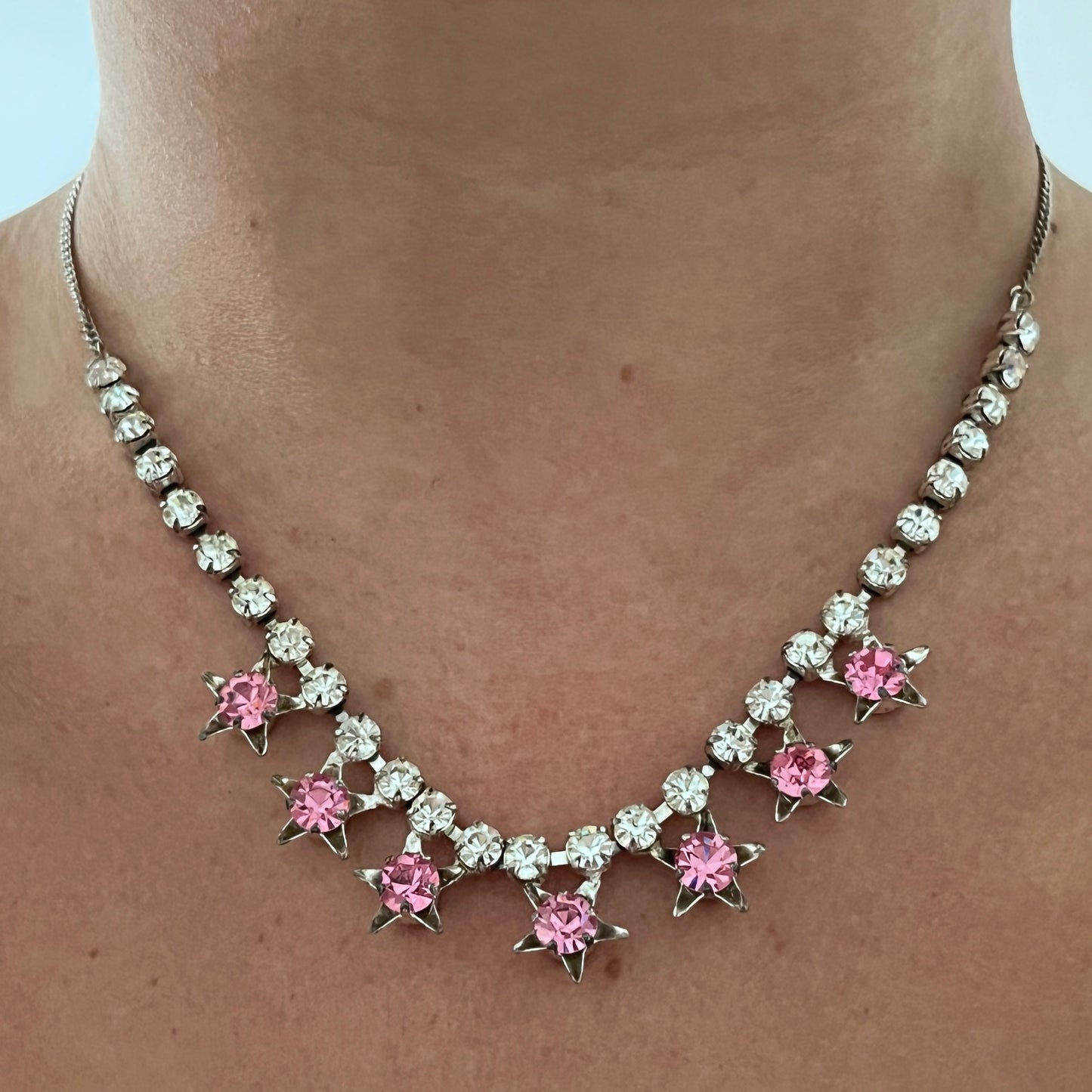 1950s Pink Diamanté Star Necklace