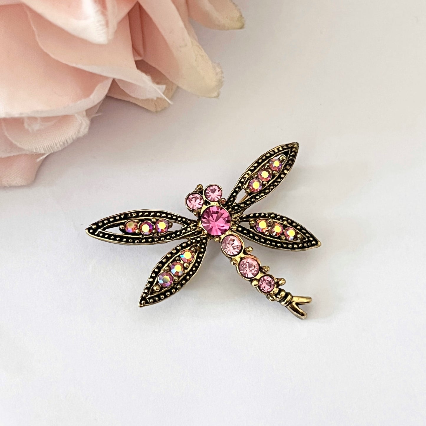 1950s Pink Aurora Borealis Sparkly Butterfly Brooch