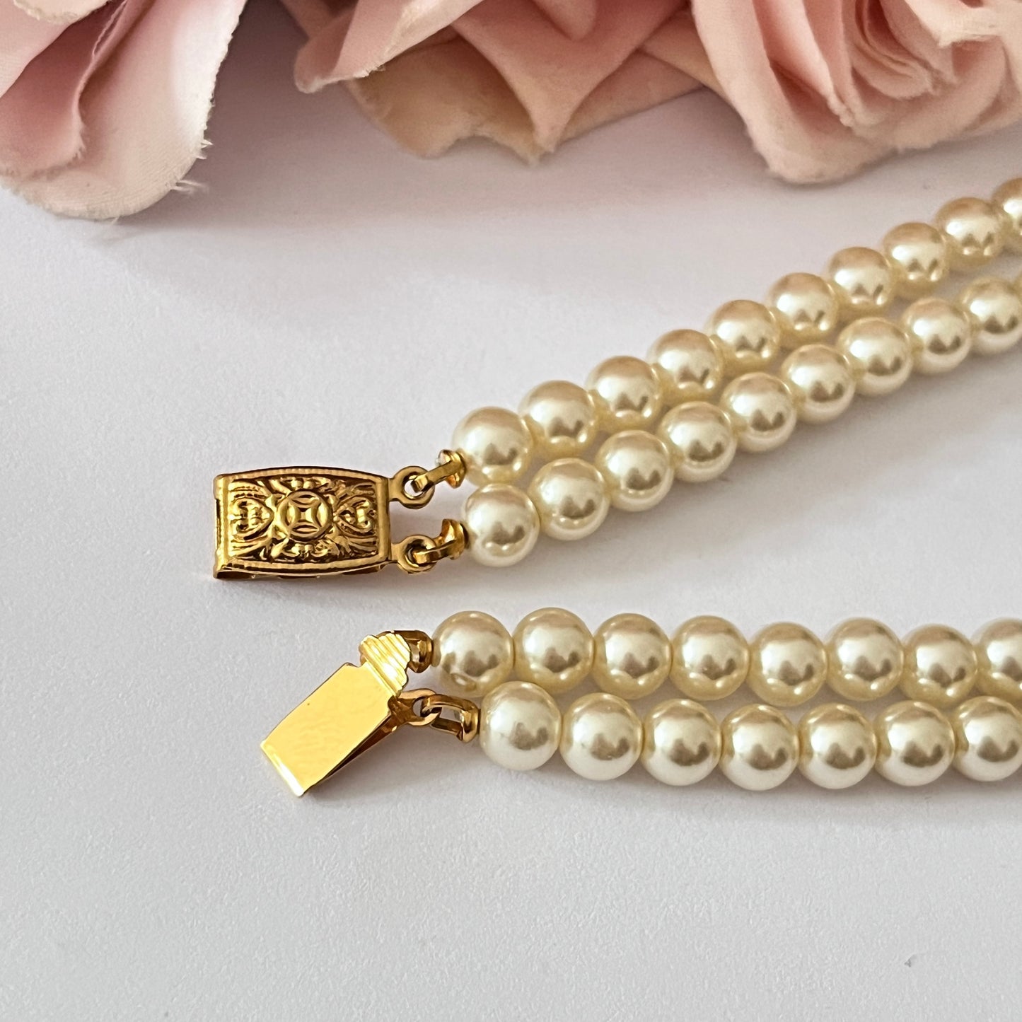 1980s Butterfly Pendant Faux Pearl Multistrand Collar Necklace