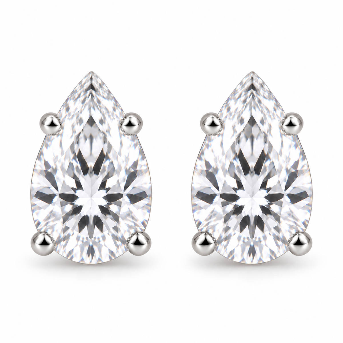 Sterling Silver 6x8mm Pear Cubic Zirconia Stud Earrings