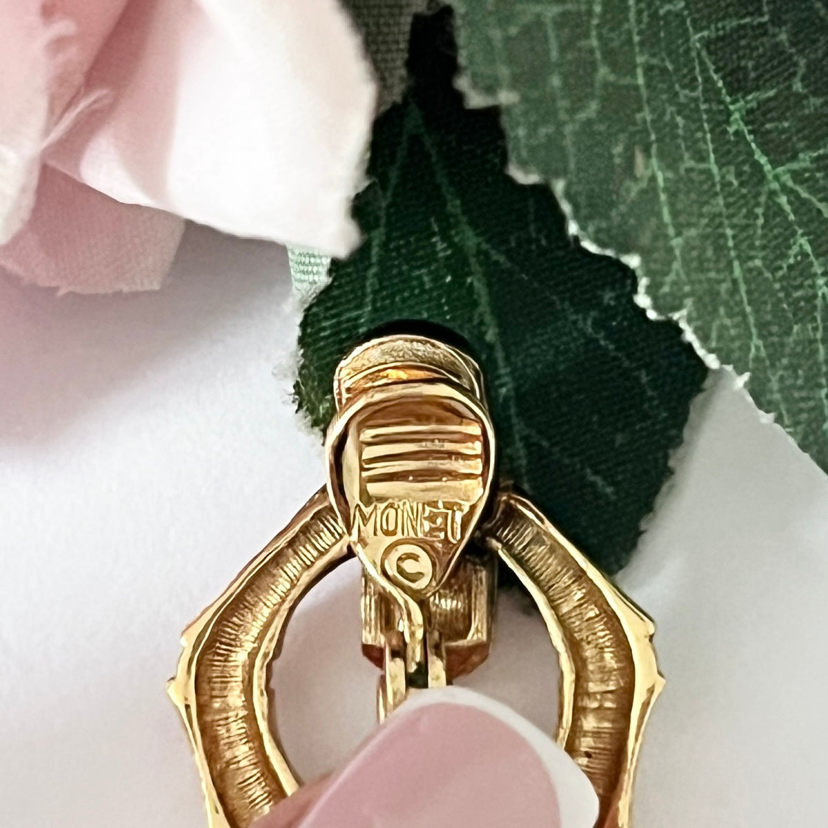 1980s Monet Gold Plated Bamboo Door Knocker Hoop Clip On Earrings