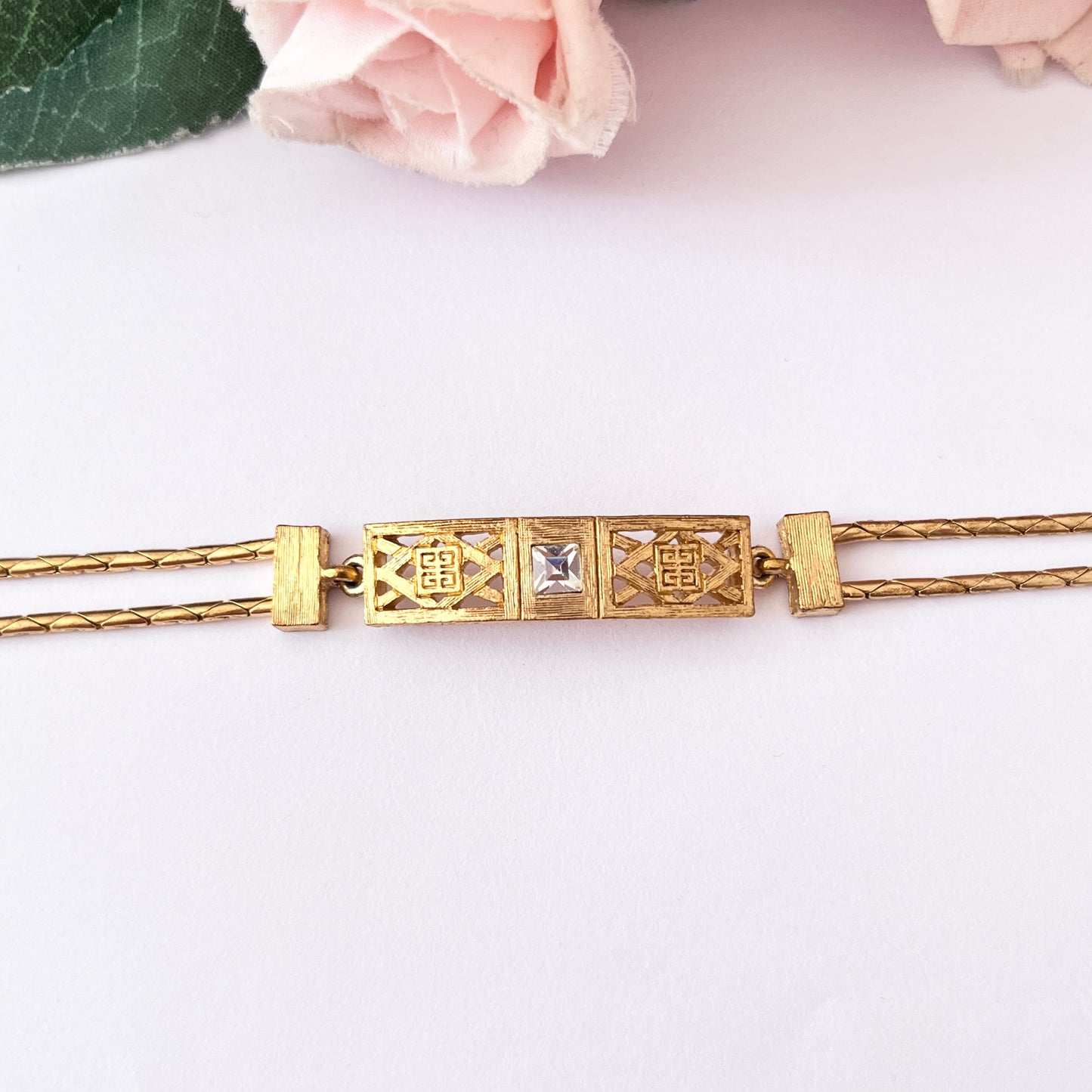 1980s Givenchy Gold Plated Diamanté Chain Bracelet