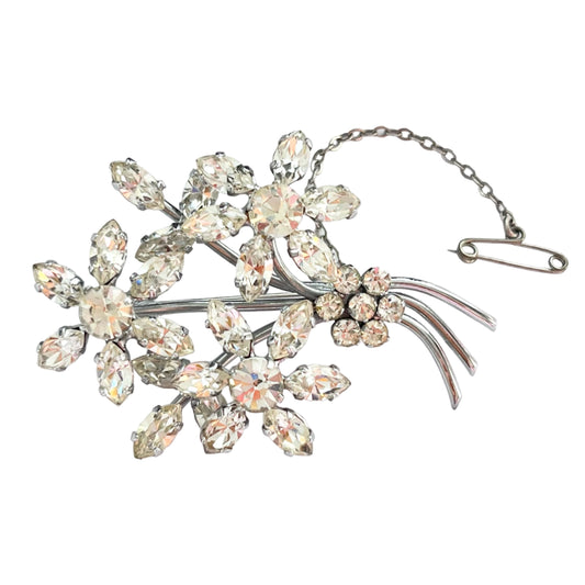 1930s Sparkly Diamanté Floral Spray Brooch