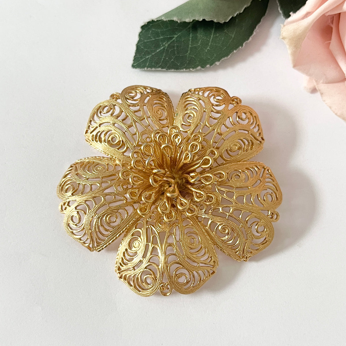 1980s Monet Flower Large Gold Plated Brooch