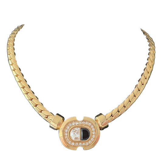 1980s Monochrome Diamanté Gold Plated Statement Collar Necklace
