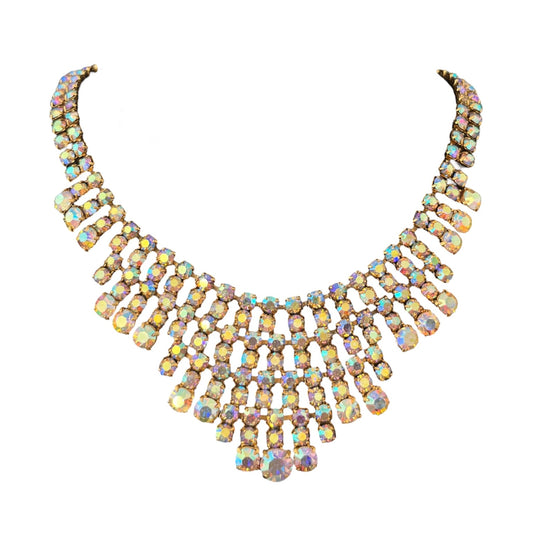 1950s Aurora Borealis Gold Plated Statement Necklace