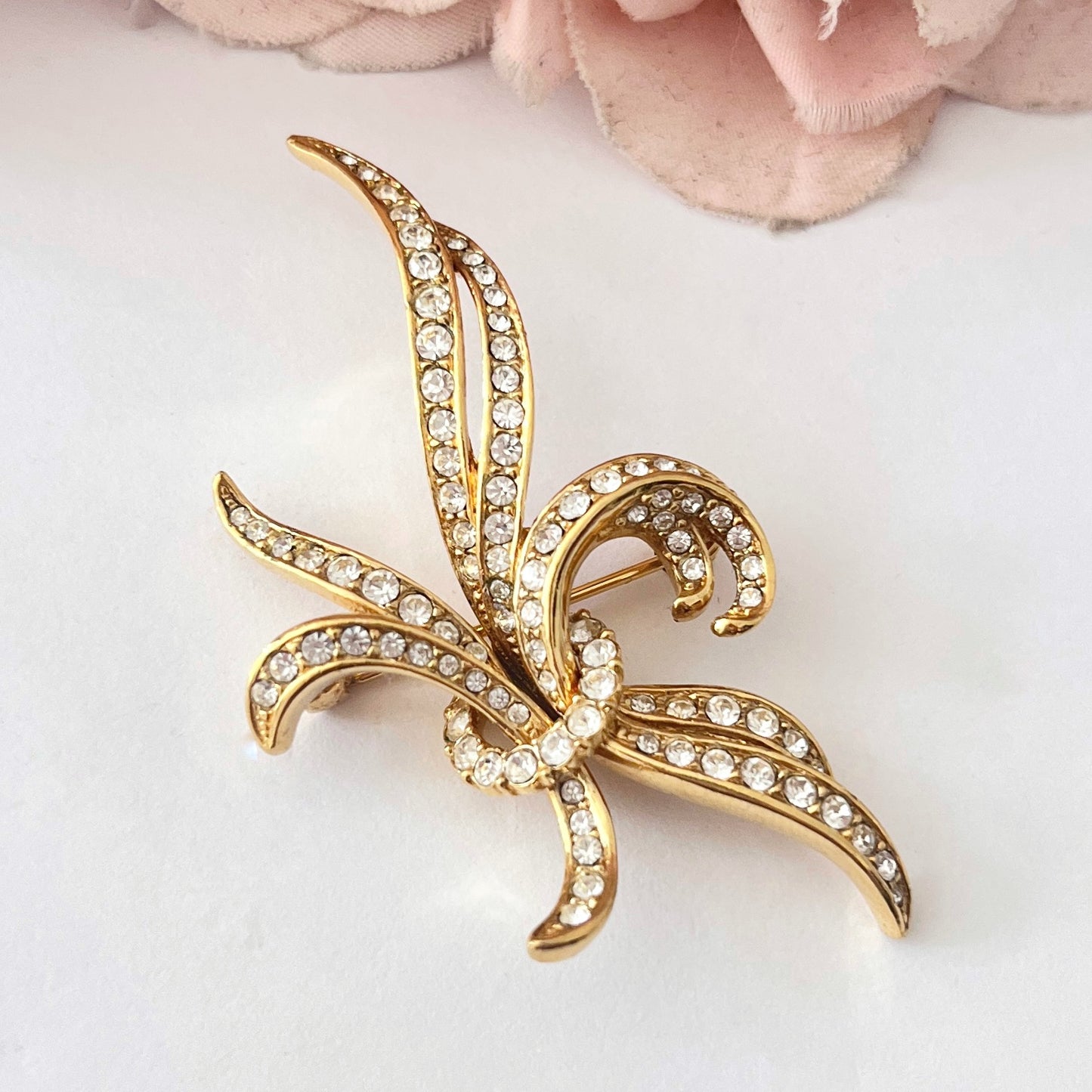 1980s Attwood & Sawyer Gold Plated Diamanté Brooch