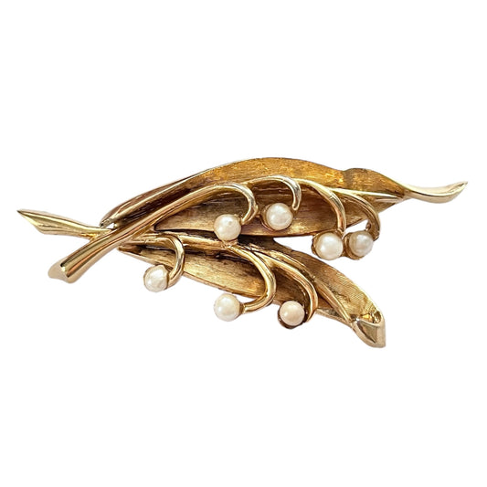 1960s Boucher ‘Lily Of The Valley’ Brushed Gold Plated Faux Pearl Brooch
