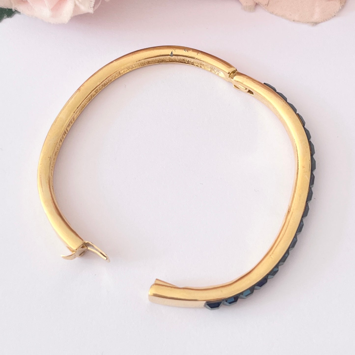 1980s Givenchy Gold Plated Blue Diamanté Bangle