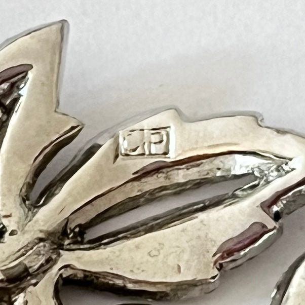 1950s CIRO Pearls Silver Paste Sparkly Leaf Brooch