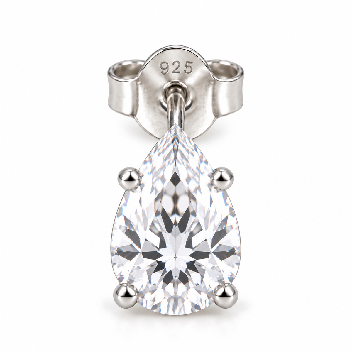 Sterling Silver 6x8mm Pear Cubic Zirconia Stud Earrings