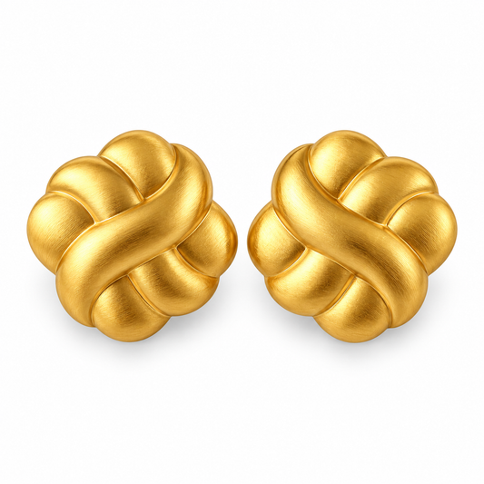 1980s Monet Brushed Gold Plated Chunky Statement Clip On Earrings