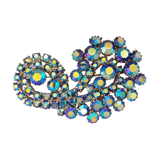 1950s Mermaid Blue Aurora Borealis Large Statement Brooch