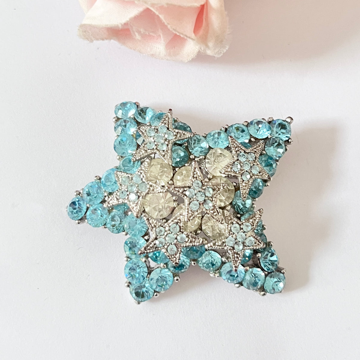 1950s Aqua Blue Diamanté Starfish Brooch